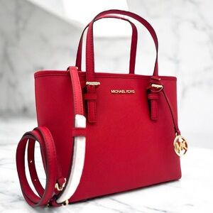 Michael Kors Jet Set Travel Extra-Small Top Zip Tote Bag Bright Red